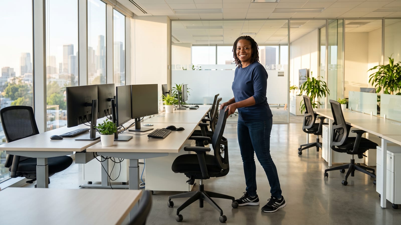A clean, open-plan office